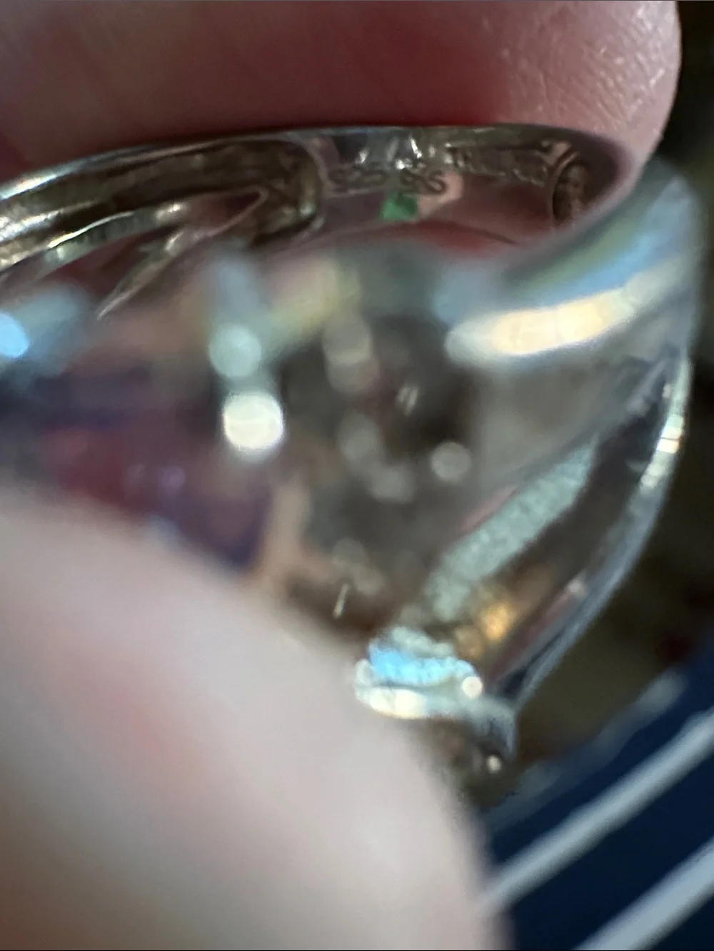 Silver Band Ring with Deep Blue-Purple Gemstones and Pavé Details